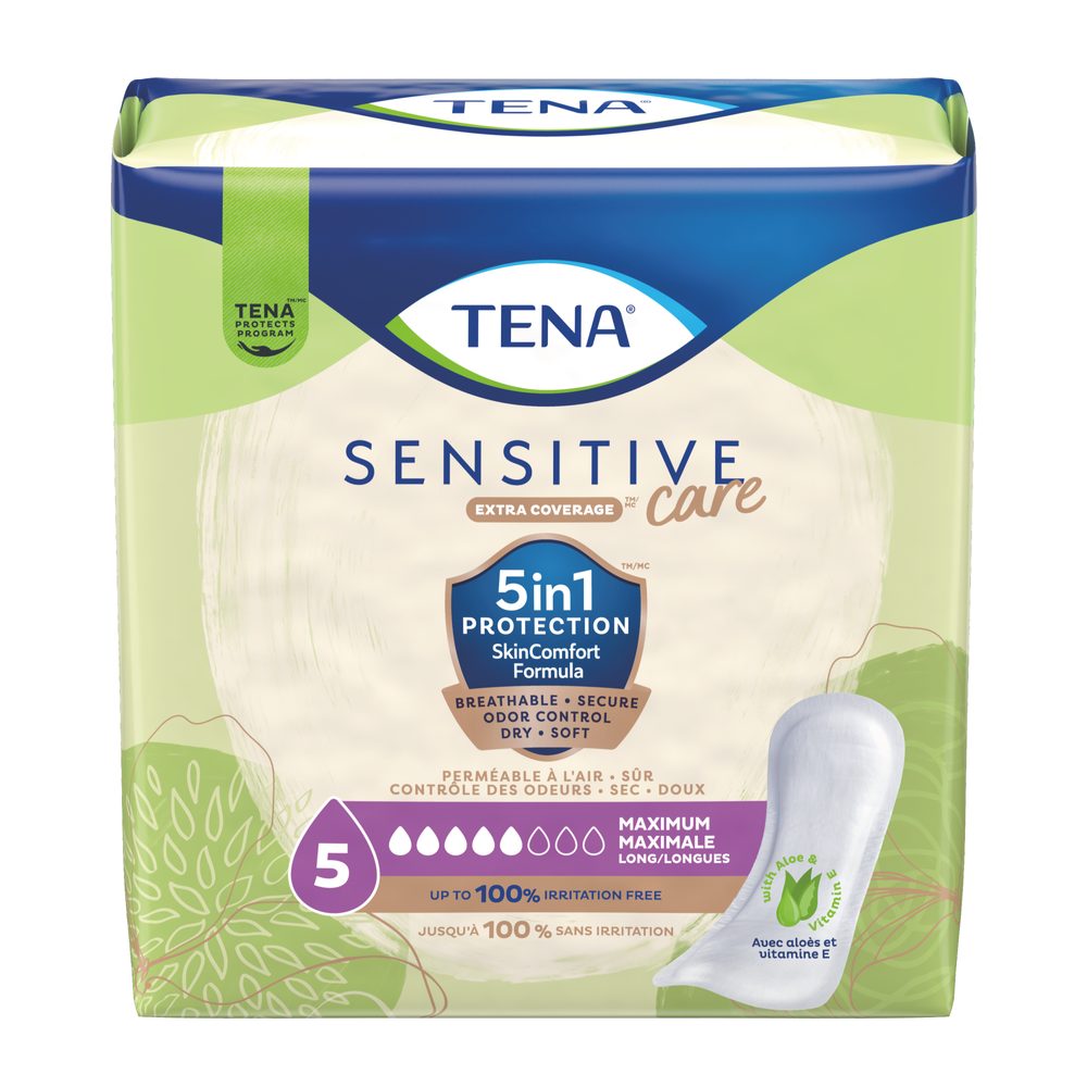 Bladder Control Pad TENA® Sensitive Care Maximum Extra Coverage Long 15 Inch Length Heavy Absorbency Dry-Fast Core™ One Size Fits Most