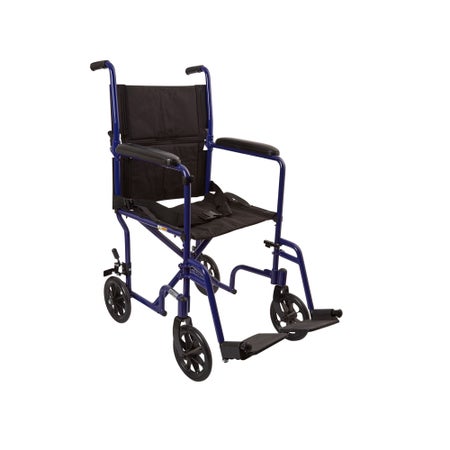 Transport Chair McKesson 19 Inch Seat Width Full Length Arm Swing-Away Footrest Aluminum Frame with Blue Finish