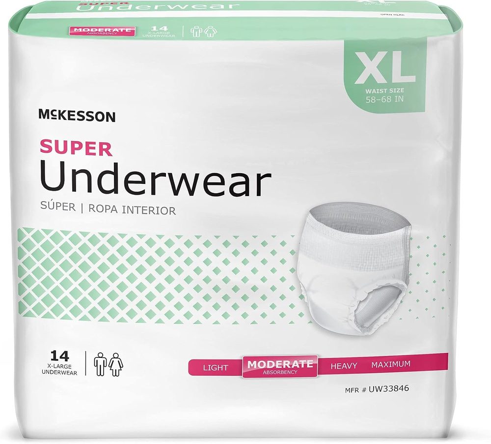 Absorbent Underwear McKesson Super Underwear Pull On with Tear Away Seams Adult X-Large Unisex Disposable