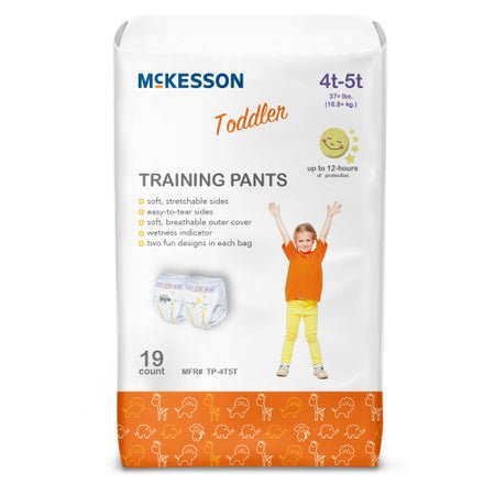 Unisex Toddler Training Pants McKesson Pull On with Tear Away Seams Size 4T to 5T Disposable Heavy Absorbency