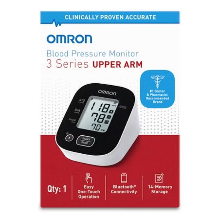 Omron 3 Series Upper Arm Blood Pressure Monitor, Adult Cuff, White