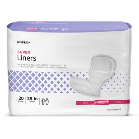 Incontinence Liner McKesson Super 25 Inch Length Moderate Absorbency Polymer Core One Size Fits Most