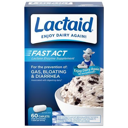 Dietary Supplement Lactaid® Fast Act Lactase Enzyme 9,000 FCC Units Strength Tablet 60 per Box