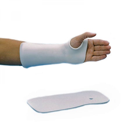 Precut Splinting Material with Thumb Hole Rolyan® Polyflex II™ Solid / Wrist Cock-Up 1/8 Inch Thick / 3-1/2 to 4-1/4 Inch MCP Width Thermoplastic White