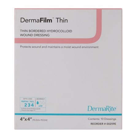 Thin Hydrocolloid Dressing DermaFilm® Film Backing 4 X 4 Inch Square Hydrocolloid / Film