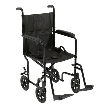 Transport Chair drive™ 17 Inch Seat Width Fixed Arm Height Swing-Away Footrest Aluminum Frame with Black Finish