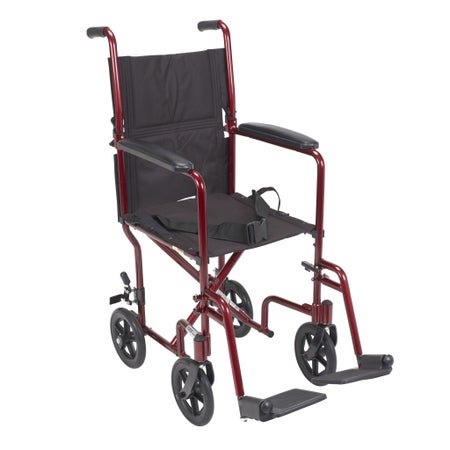 Transport Chair drive™ 17 Inch Seat Width Fixed Arm Height Swing-Away Footrest Aluminum Frame with Red Finish
