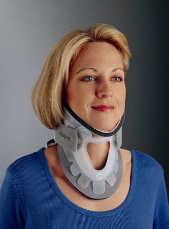 Rigid Cervical Collar with Replacement Pads ProCare® Transitional 172 Preformed Adult Tall Two-Piece / Trachea Opening 3-3/4 Inch Height 13 to 22 Inch Neck Circumference