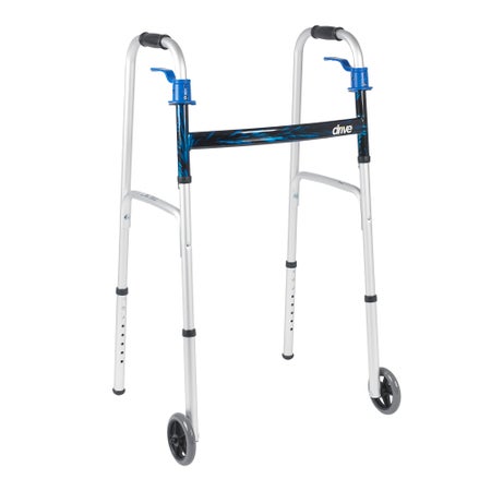 Dual Trigger Release Folding Walker with Wheels Adjustable Height drive™ Aluminum Frame 350 lbs. Weight Capacity 32 to 39 Inch Height