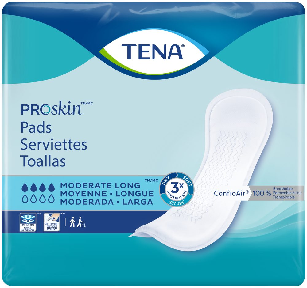 Bladder Control Pad TENA ProSkin™ Moderate Long 12 Inch Length Moderate Absorbency Dry-Fast Core™ One Size Fits Most