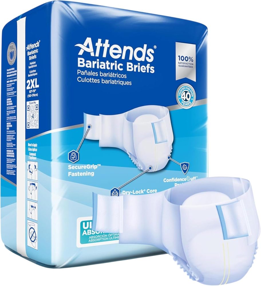 Incontinence Brief Attends® Bariatric Adult 2X-Large Unisex Disposable Heavy Absorbency