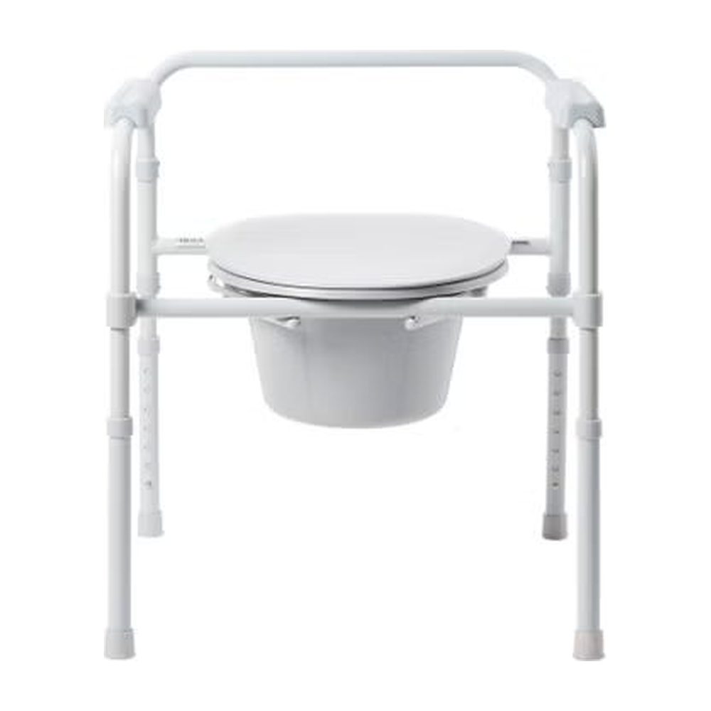 3-in-1 Commode Chair McKesson Fixed Arms Steel Frame Back Bar 13-1/4 Inch Seat Width 350 lbs. Weight Capacity