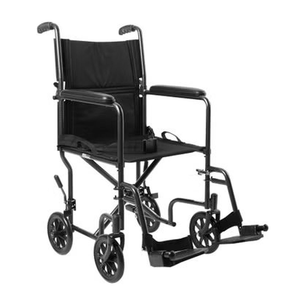 Transport Chair McKesson 19 Inch Seat Width Full Length Arm Swing-Away Footrest Steel Frame with Silver Vein