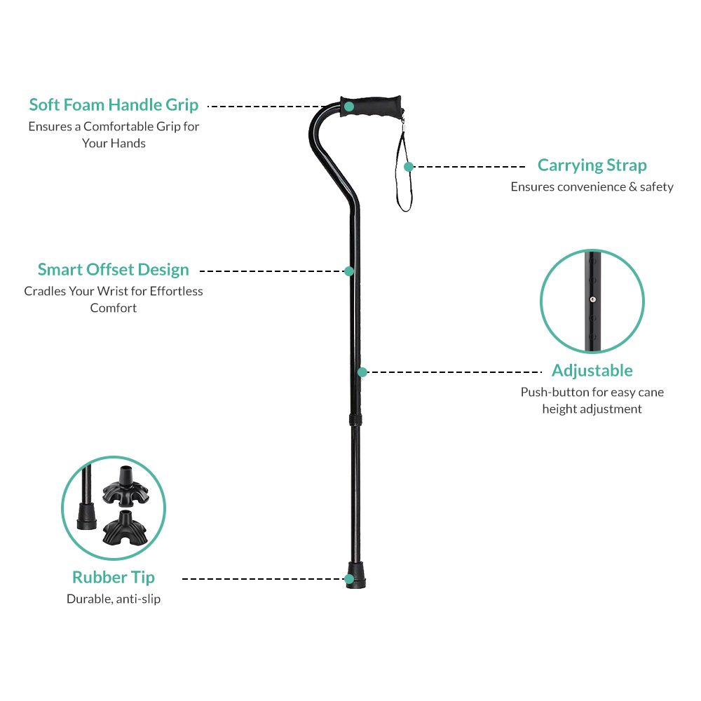 Heavy Duty Offset Handle Walking Cane