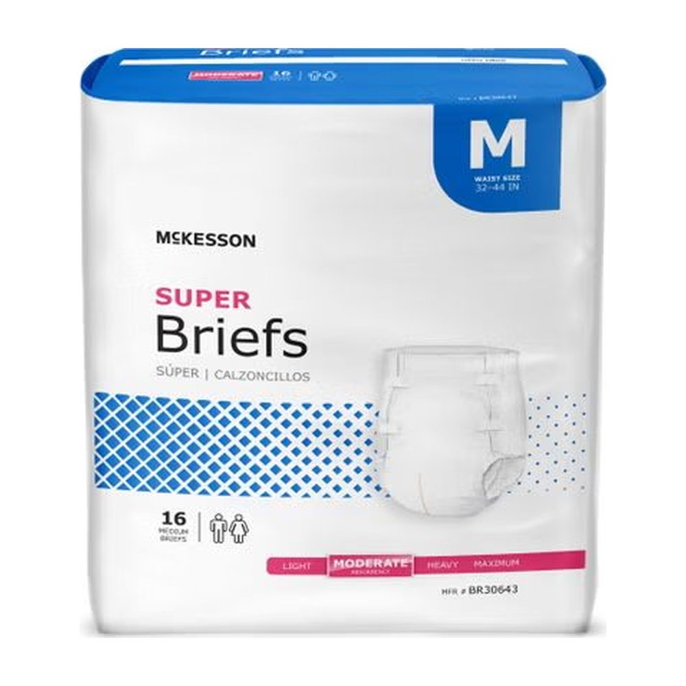 Incontinence Brief McKesson Super Brief Adult Medium Unisex Disposable Moderate Absorbency