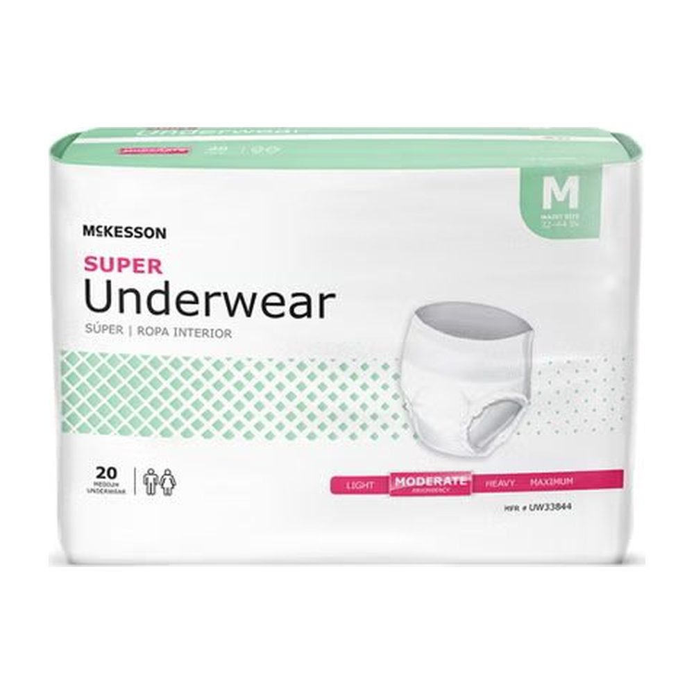 Absorbent Underwear McKesson Super Underwear Pull On with Tear Away Seams Adult Medium Unisex Disposable