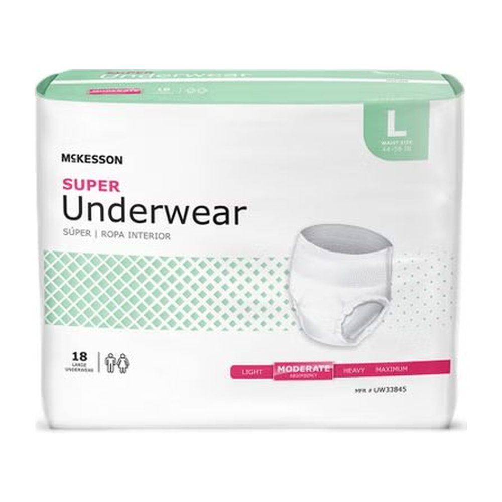 Absorbent Underwear McKesson Super Underwear Pull On with Tear Away Seams Adult Large Unisex Disposable